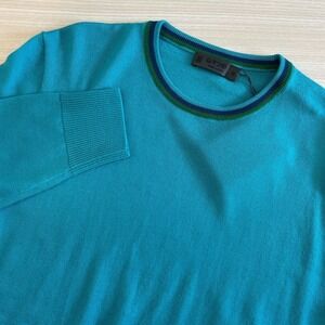 G/FORE Mens Turquoise Wool Striped Collar Sweater Size‎ Medium